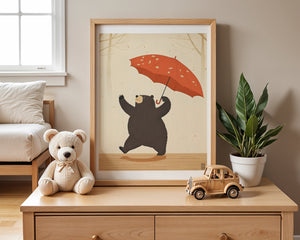 Bear With Umbrella Plakat