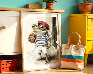 French Frog With Croissant Plakat