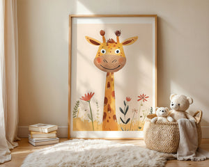 Giraffe With Flowers Plakat