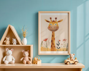 Giraffe With Flowers Plakat