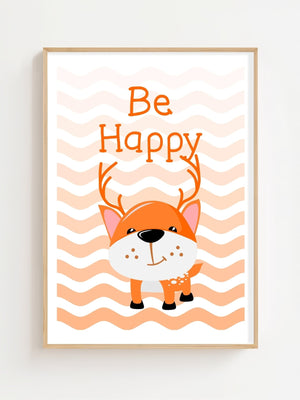 Be Happy Fox Plakat - 21 x 29.7 cm (A4) - Nellastore