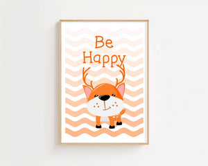 Be Happy Fox Plakat - 21 x 29.7 cm (A4) - Nellastore