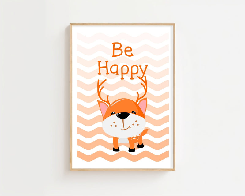 Be Happy Fox Plakat - 21 x 29.7 cm (A4) - Nellastore