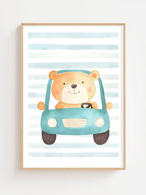 Bear In Car Plakat - 21 x 29.7 cm (A4) - Nellastore