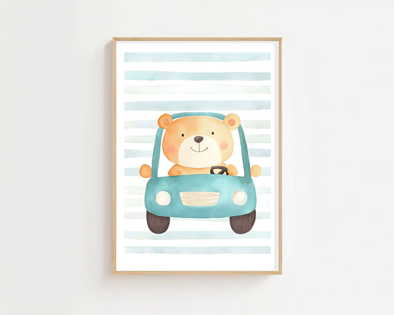Bear In Car Plakat - 21 x 29.7 cm (A4) - Nellastore