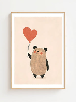 Bear With Heart Balloon Plakat - 21 x 29.7 cm (A4) - Nellastore