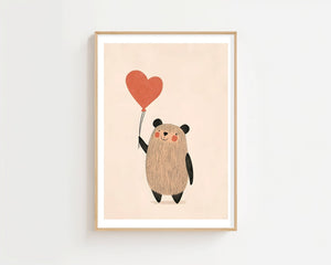 Bear With Heart Balloon Plakat - 21 x 29.7 cm (A4) - Nellastore