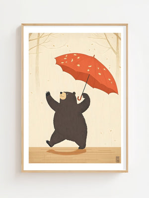 Bear With Umbrella Plakat - 21 x 29.7 cm (A4) - Nellastore