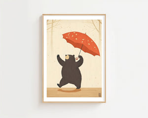 Bear With Umbrella Plakat - 21 x 29.7 cm (A4) - Nellastore