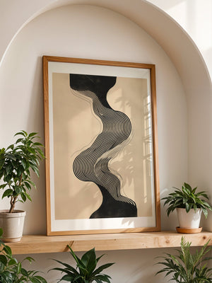 Beige Wave Lines Plakat - 21 x 29.7 cm (A4) - Nellastore