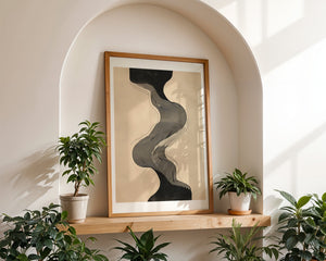 Beige Wave Lines Plakat - 21 x 29.7 cm (A4) - Nellastore