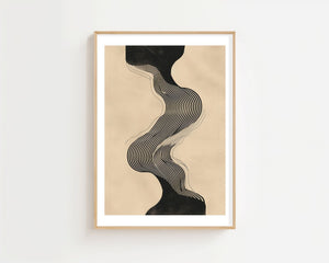 Beige Wave Lines Plakat - 21 x 29.7 cm (A4) - Nellastore