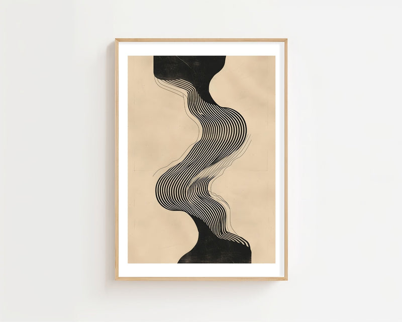 Beige Wave Lines Plakat - 21 x 29.7 cm (A4) - Nellastore