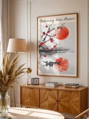 Blooming Lotus Flowers On A River Plakat - 21 x 29.7 cm (A4) - Nellastore