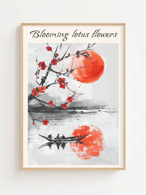 Blooming Lotus Flowers On A River Plakat - 21 x 29.7 cm (A4) - Nellastore
