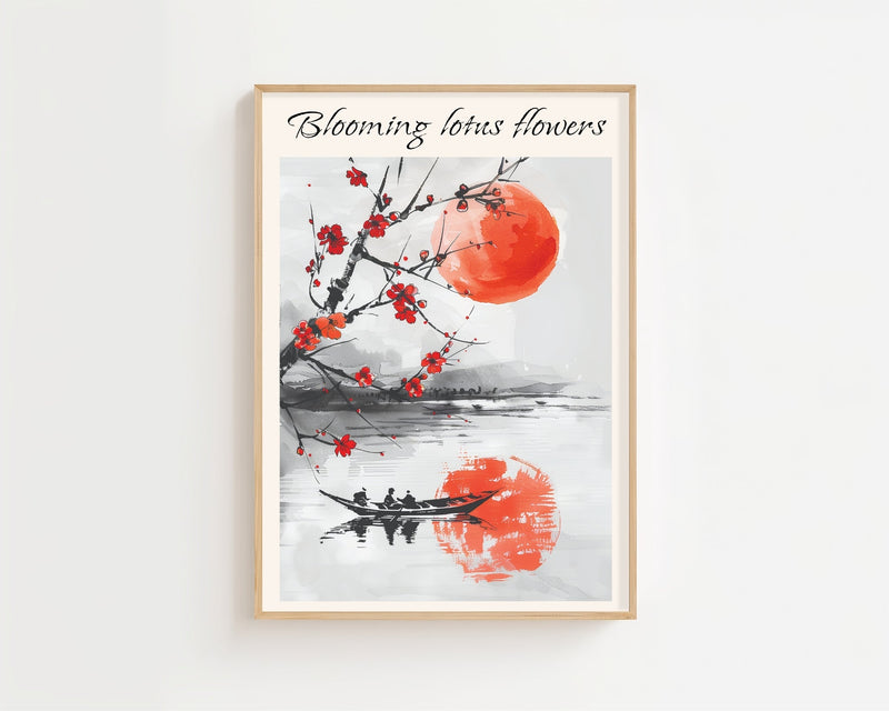 Blooming Lotus Flowers On A River Plakat - 21 x 29.7 cm (A4) - Nellastore