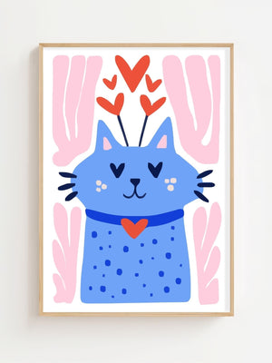 Blue Cat Bouquet Plakat - 21 x 29.7 cm - Nellastore