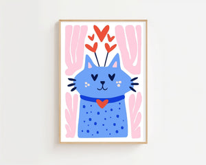 Blue Cat Bouquet Plakat - 21 x 29.7 cm - Nellastore