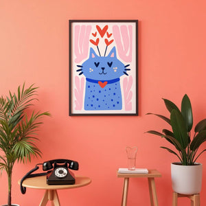 Blue Cat Bouquet Plakat - 21 x 29.7 cm - Nellastore