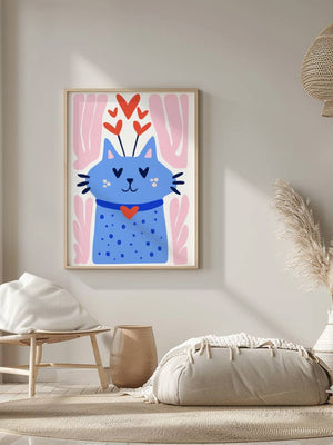 Blue Cat Bouquet Plakat - 21 x 29.7 cm - Nellastore