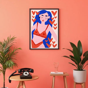 Blue Hair Hearts Plakat - 21 x 29.7 cm - Nellastore