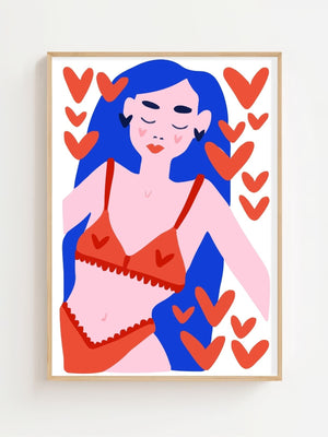 Blue Hair Hearts Plakat - 21 x 29.7 cm - Nellastore