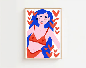 Blue Hair Hearts Plakat - 21 x 29.7 cm - Nellastore