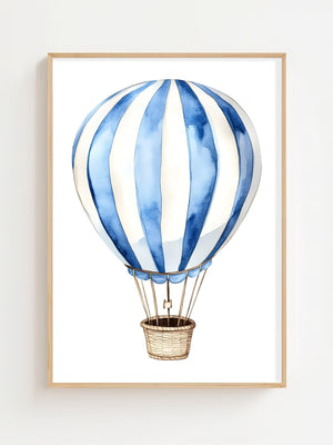 Blue Hot Air Balloon Plakat - 21 x 29.7 cm (A4) - Nellastore