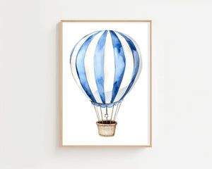 Blue Hot Air Balloon Plakat - 21 x 29.7 cm (A4) - Nellastore