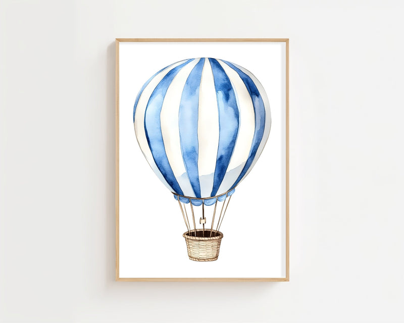 Blue Hot Air Balloon Plakat - 21 x 29.7 cm (A4) - Nellastore