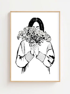 Bouquet Girl Line Art Plakat - 21 x 29.7 cm - Nellastore
