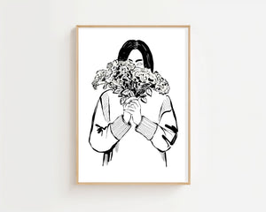 Bouquet Girl Line Art Plakat - 21 x 29.7 cm - Nellastore