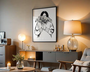 Bouquet Girl Line Art Plakat - 21 x 29.7 cm - Nellastore
