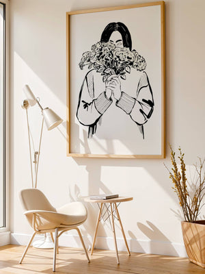 Bouquet Girl Line Art Plakat - 21 x 29.7 cm - Nellastore