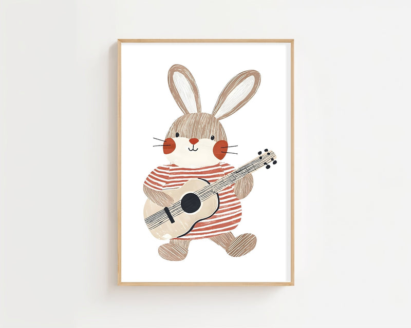 Bunny Playing Guitar Plakat - 21 x 29.7 cm (A4) - Nellastore