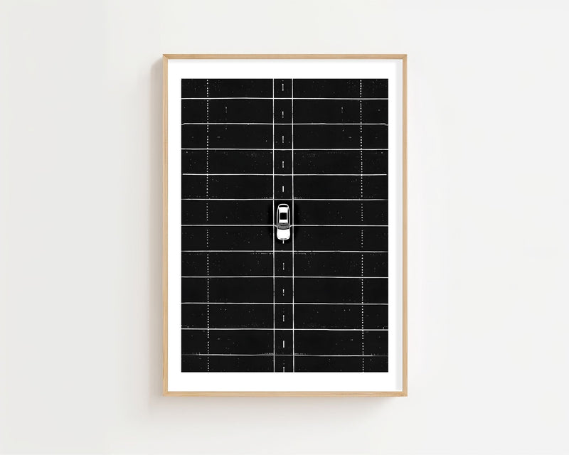 Car On Dark Road Plakat - 21 x 29.7 cm (A4) - Nellastore