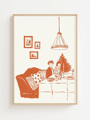Cozy Winter Dinner Scene Plakat - 21 x 29.7 cm - Nellastore