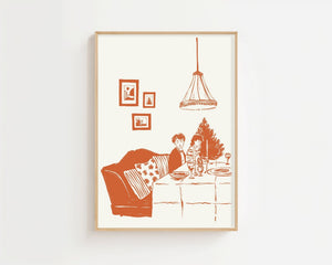 Cozy Winter Dinner Scene Plakat - 21 x 29.7 cm - Nellastore