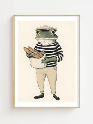 French Frog With Baguette Plakat - 21 x 29.7 cm (A4) - Nellastore