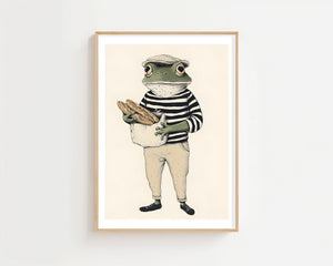 French Frog With Baguette Plakat - 21 x 29.7 cm (A4) - Nellastore