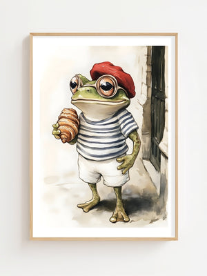 French Frog With Croissant Plakat - 21 x 29.7 cm (A4) - Nellastore