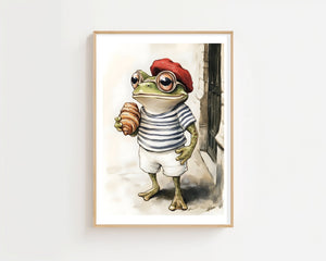 French Frog With Croissant Plakat - 21 x 29.7 cm (A4) - Nellastore