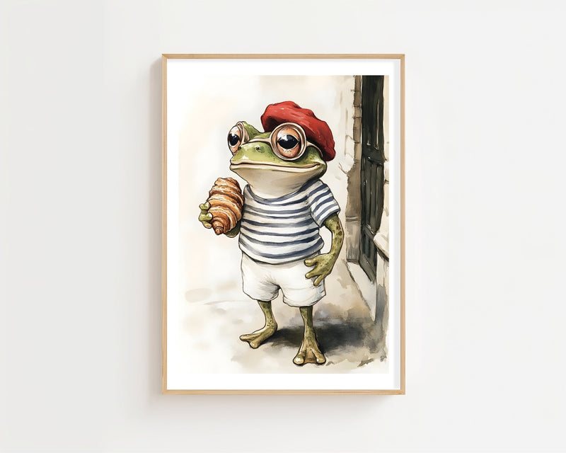 French Frog With Croissant Plakat - 21 x 29.7 cm (A4) - Nellastore