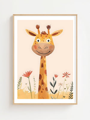 Giraffe With Flowers Plakat - 21 x 29.7 cm (A4) - Nellastore