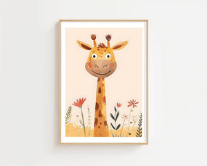 Giraffe With Flowers Plakat - 21 x 29.7 cm (A4) - Nellastore