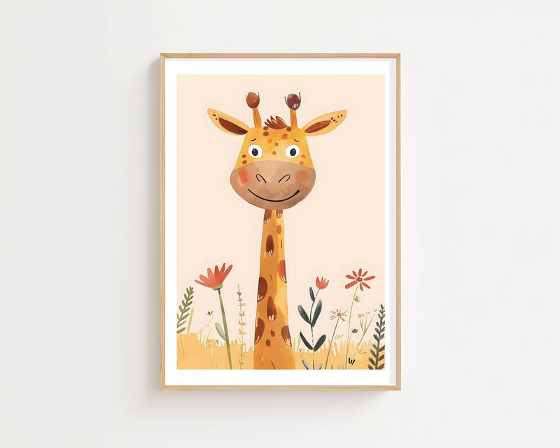 Giraffe With Flowers Plakat - 21 x 29.7 cm (A4) - Nellastore
