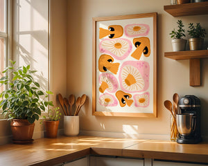 Golden Mushroom Pattern Plakat - 21 x 29.7 cm - Nellastore