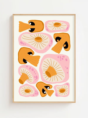Golden Mushroom Pattern Plakat - 21 x 29.7 cm - Nellastore