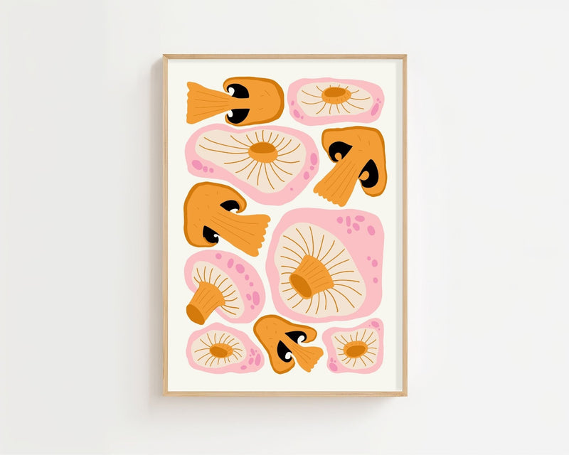 Golden Mushroom Pattern Plakat - 21 x 29.7 cm - Nellastore