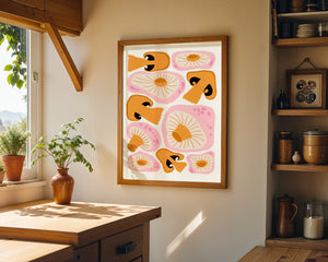 Golden Mushroom Pattern Plakat - 21 x 29.7 cm - Nellastore